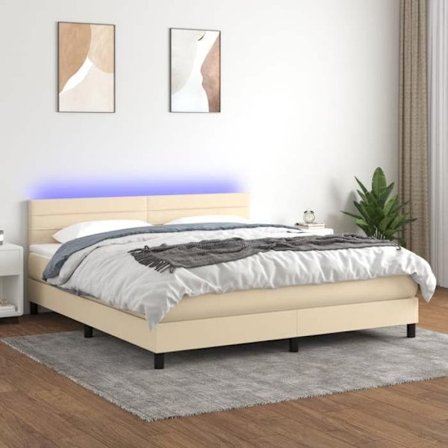 Maison Exclusive - Seng med lamelbund og LED madras Creme 160x200 cm Stof