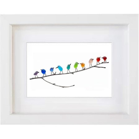 8-12 stk. Havglass Regnbuefugler, Havglasskunst, Havglass Drivvedbilde, Regnbuefugl Veggdekor Unik (FMY)