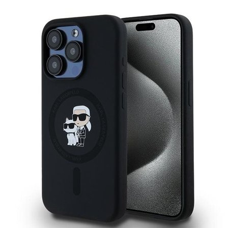 Karl Lagerfeld Silikoni Karl&Choupette MagSafe kotelo iPhone 15 Pro - musta