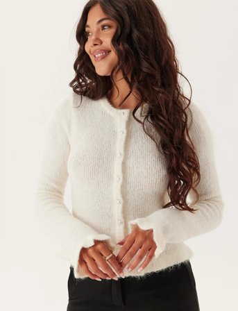 Bubbleroom Knitted Frill Cardigan - Cream - M