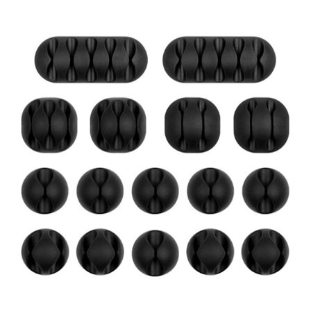 16 selvklæbende kabelholdere / kabelclips i silikonesort