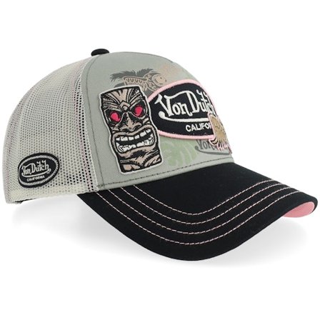 Von Dutch - Gris trucker Casquette - Multi Patches White/Black A-frame Trucker @ Hatstore