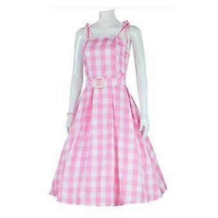 Barbie Film Cosplay Kostym Dam Rosa Gingham Underklänning Halloween Party Midi Klänningar Maskerad -NMAOV(XL C)