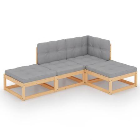Vidaxl Loungegrupp Med Dynor 4 Delar Massiv Furu Grå