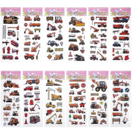 12 stk. klistermærkeark bil gravemaskine lastbil klistermærker køretøj klistermærke sæt til piger drenge