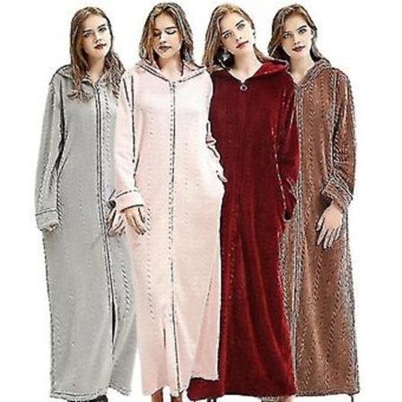 Naisten Huppari Takki kylpytakki Lämmin Pehmeä Naisten Fleecepuku Vetoketjullinen Pitkä Takki (L Punainen)