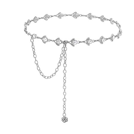 Metal Kædebelte (Sølv), Enkelt Række Krystalbesat Diamant