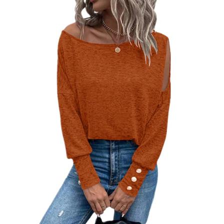 Kvinnor Casual Solid Color Off Shoulder Pullover Hollow Out Tee