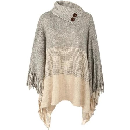 Dame poncho sjal skjerf oversized vinterskjerf strikket poncho genser varm (aprikos)
