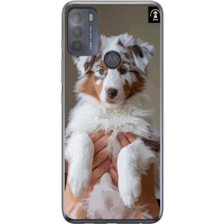 Kompatibelt Mobilskal till Motorola Motorola Moto G50 Söt valp med blå ögon, fluffig päls och charmigt uttryck - perfekt hundmotiv för djurälska