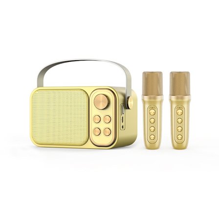 Mini Karaoke-maskin för barn, bärbar Bluetooth-högtalare med 2 mikrofoner (guld)
