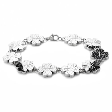 Clover | 15mm Silver‐Tone Stainless Steel Clover Bracelet for Men - Chain Bracelets