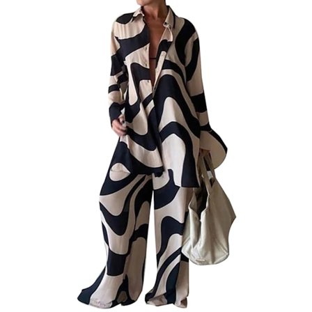 Damtopp och byxor i två set långärmad skjorta och lösa byxor för daglig rutin på jobbet