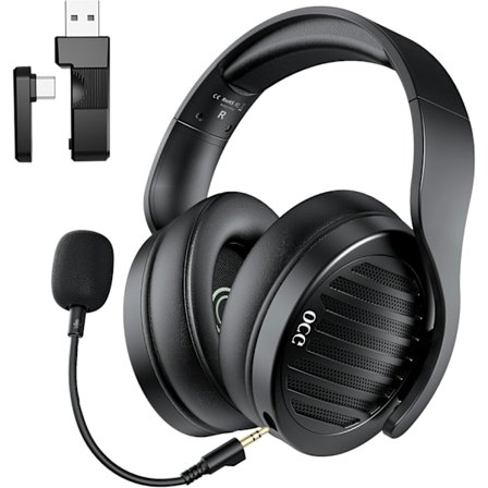 Gaming Headset Dubbla Trådlös Förlustfri 2.4G Bluetooth Gaming Hörlurar med Avtagbar Mikrofon 50mm Högtalare - för PC, PS4, PS5, Smartphone, MacBoo