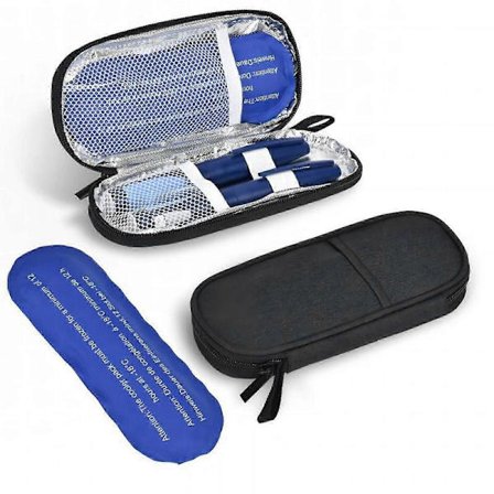 Insulinpen Køletaske Rejseetui med 2 * 90g TSA-godkendte Køleelementer, Diabetisk Medicin Isoleret Køletaske i Læder, Kompakt Insulin Etui til Insulin