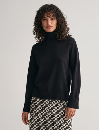 GANT Superfine Lambswool Stand Collar - Black - M