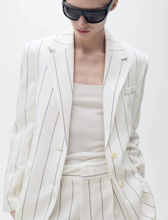 Mango Pinstripe Suit Jacket - White - L