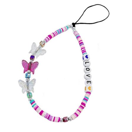 Smiley Face Evil Eye Pärlarmband för Telefon Färgglada Pärlor Snodd Handledsrem Anti-Förlorad Polymerlera Telefonkedja Nyckelring