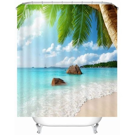 X-Labor Strandmotiv Bruseforhæng Vandtæt Stof Anti-skimmel Inkluderer 12 Bruseforhængsringe Vaskbart Badekarforhæng 180 x 200 cm Mønster C