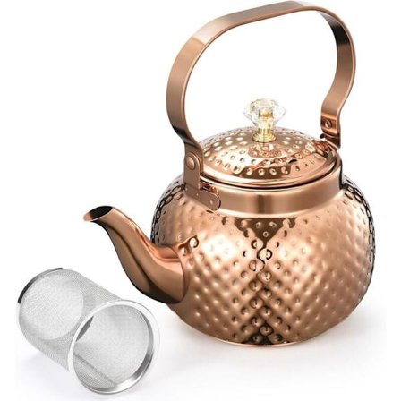 Rustfrit Stål Tekande med Infuser 1,2 L, Tekande med Aftagelig Filter til Filtrering af Te eller Andre Teer, Bronze