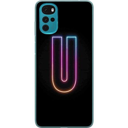 Kompatibel Mobilcover til Motorola Motorola Moto G22 Minimalistisk neonbogstav U i farverig lyseffekt mod sort baggrund
