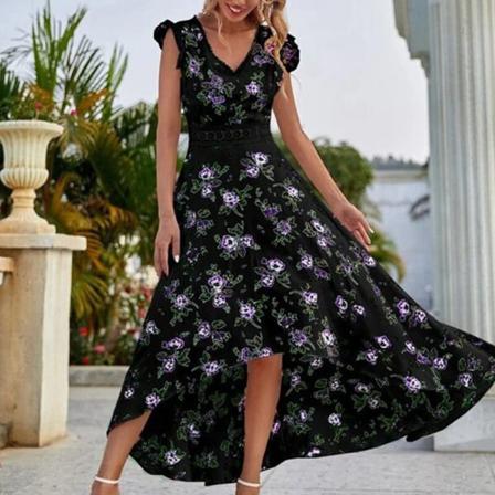 Ärmlös Print För Kvinnor, Lång Klänning Med Blommönster