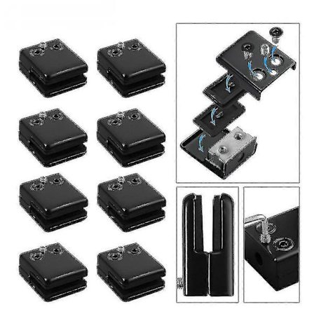 Firkantet Glasklemme - Sort Spraymalet Balustradklemme, Poleret Rustfrit Stål, Hardware Klemmer (8 stk)