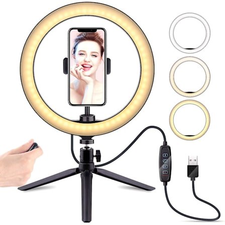 10" Selfie Ring Light med stativ, dimbar LED-skrivebordslampe med trådløs fjernkontroll for livestream/sminke/youtube-video