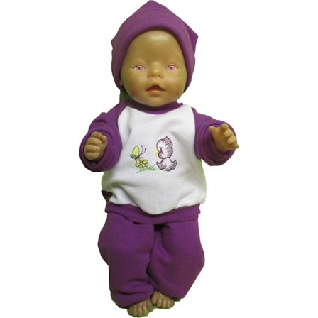 Lila/vit joggingdress med fågel till Baby Born, dockkläder.