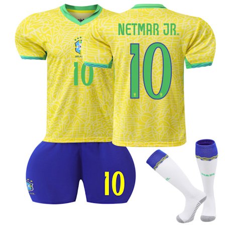 2024-2025 Brasil Hjemme Barn Fotballsett Nr. 10 Neymar