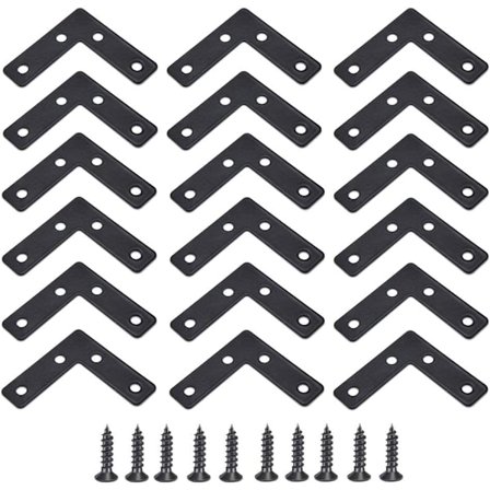 20 st svarta L-formade hörnbeslag, 90 graders vinkel