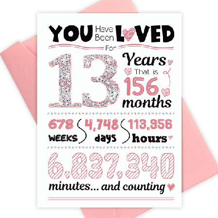 Gratulerer med 13-årsdagen-kort, Jumbo 13-årsdagsdekorasjoner for jenter, Søte 13-årsdagsgaver til datter, niese, Morsom 13-årsgave