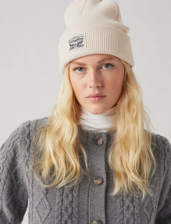 Levi's Womens Backpatch Beanie White - Cream - ONE SIZE