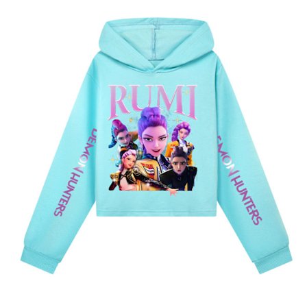 KPOP Demon Hunter Girls Cropped Hoodie med tryckta ärmar Himmelsblå Sky blue XX Sky blue XX{ROG}