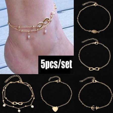 5 st (guld) Anklet Pärlor Anklet Armband Pärlor Kedja Fot Smycken