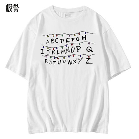 Stranger Style Grafisk T-shirt – Bomuld Kortærmet Afslappet Top*L*05