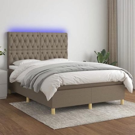 Maison Exclusive - Lamelseng og madras med LED Taupe 140x200cm Stof