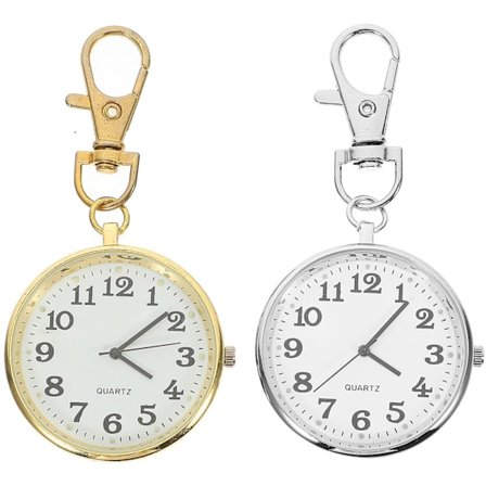2st enkel hängande fickur Modern Watch Pendant Nyckelring Quartz Fick Watch för äldre sjuksköterska (silver , gyllene)