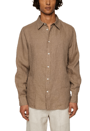 J.Lindeberg Reg LS Linen Melange Shirt Linneskjortor Herr Brun S