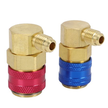 2 stk. R134A Bil Air Hurtigkobling Connector 90° Lav & Høj Side Adapter