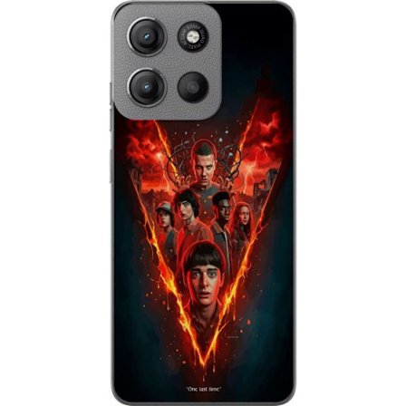 Kompatibelt Mobildeksel til Motorola Motorola Moto G15 Power Stranger Things brennende plakat med Eleven Mike Will og gjengen dramatisk Netflix design