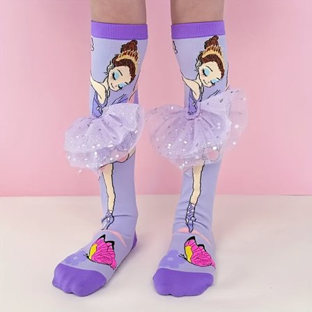 [Søde Balletpige Sokker] Søde Lange Balletpige Sokker med Sommerfuglemønster | Bløde & Komfortable, Glitter Tyl Skørt Dekoration | til Børns Dan...