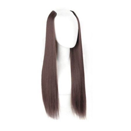 Hårforlængelse, universel, til kvinder, ét stykke, U-formet, usynlig, umærket, syntetisk parykstykke, mørkebrun, lige, 60 cm / 23,6 tommer