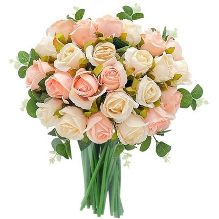 Kunstige falske roser bukett 24 hoder og stilker eukalyptusblader bulk bryllupsblomster ()