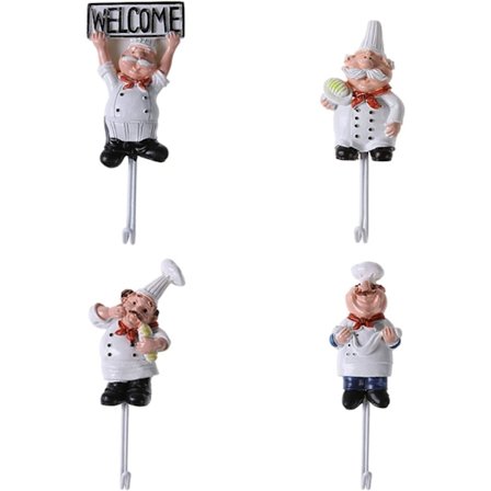 4 kappaleen pakkaus hartsista valmistettuja ranskalaisia kokkihahmoja seinäkiinnikkeet koristeellinen keittiön seinäkiinnitysteline