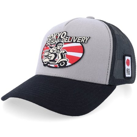 Yapan - Grå trucker Caps - Tokyo Sushi Delivery Light Grey/Black A-frame Trucker @ Hatstore