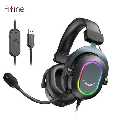 Fifine Dynamiskt RGB Gaming Headset med Mikrofon Over-Ear Hörlurar 7.1 Surroundljud PC PS4 PS5 3 EQ-alternativ Spel Film Musik