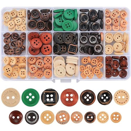 Blandet 225 træknapper håndlavede DIY skjorteknapper 13mm15mm multi-størrelse