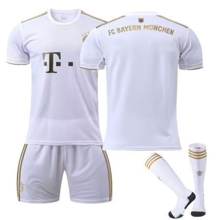 22-23 Bayern vierasvalkoinen nro 17 Mane 6 Kimmich 4 De Ligt 25 Muller 10 Sane jalkapallopaita No number socks #20