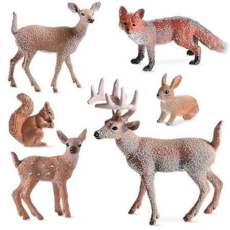 6 Deler Skogsdyr Figurer Skapninger Figurer Ekorn Hjort Kanin Familie Figurer Miniatyr_MGF